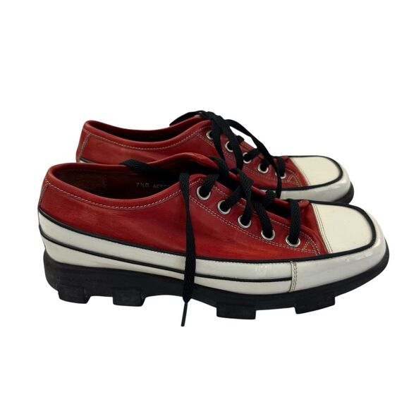 Donald Pliner Actor Red Leather Trainers Size 7.5M 9.5 US Chucks Shoes Patent - Picture 4 of 12